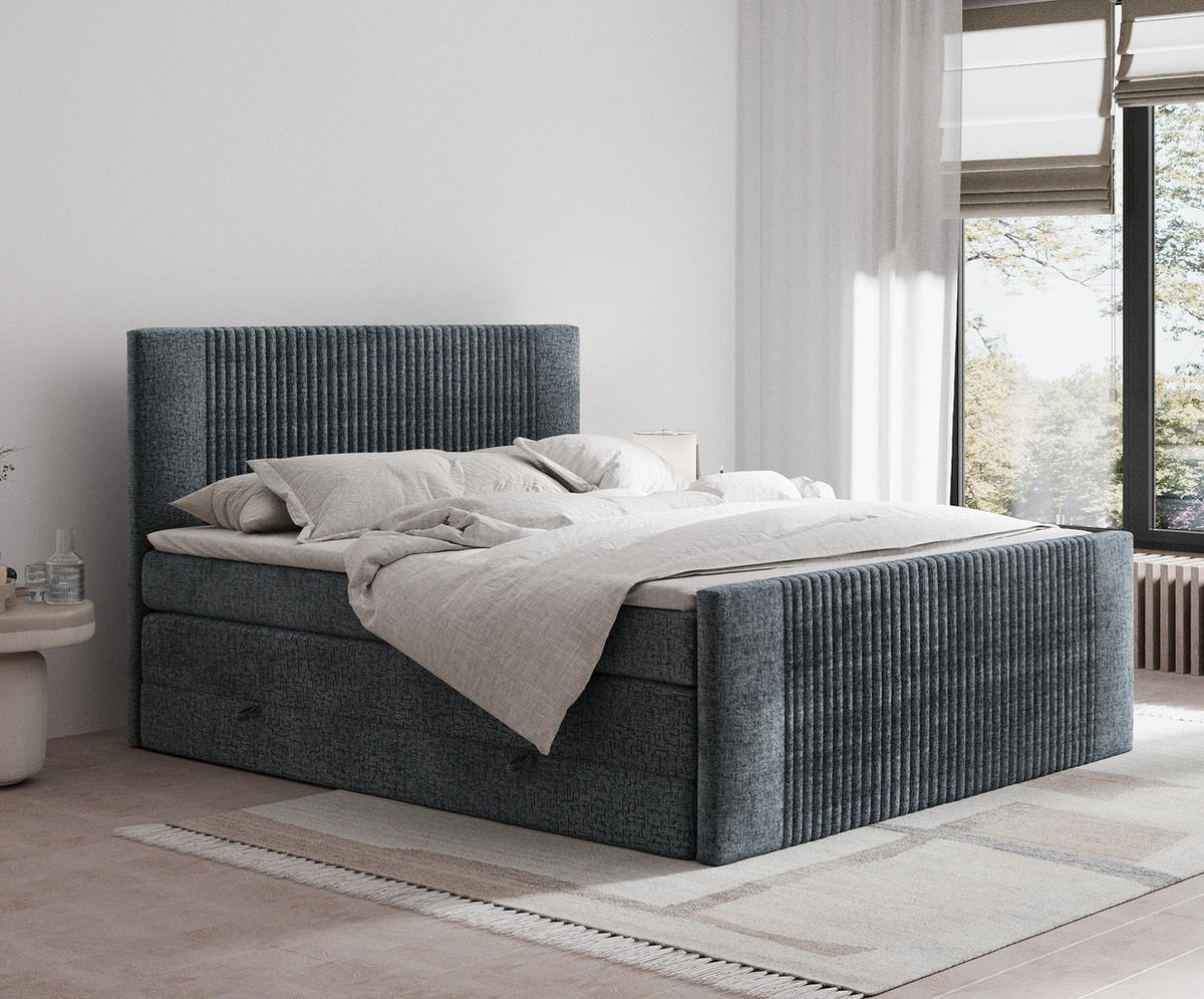 BOXSPRINGBETT Bergamo Blau Grau 160/200 cm - Blaugrau/Schwarz, Holz/Holzwerkstoff (160/200cm) - Maison de Reve