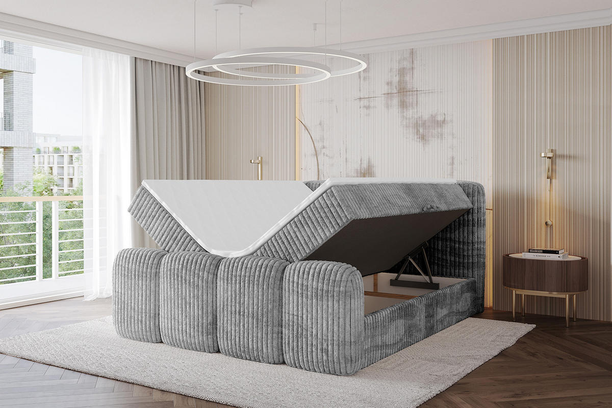 AMERICKÁ postel s úložným prostorem, matrací H4 a roštem – NINA-Z – 180 × 200 cm – světle šedá - světle šedá, kompozitní dřevo (180/200cm) - ALTDECOR