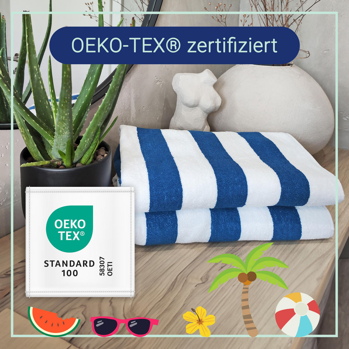 STRANDTUCH, 2er-Set, 70x180 cm, 100% Baumwolle, Blau - Blau, Textil (70/180cm) - Zollner