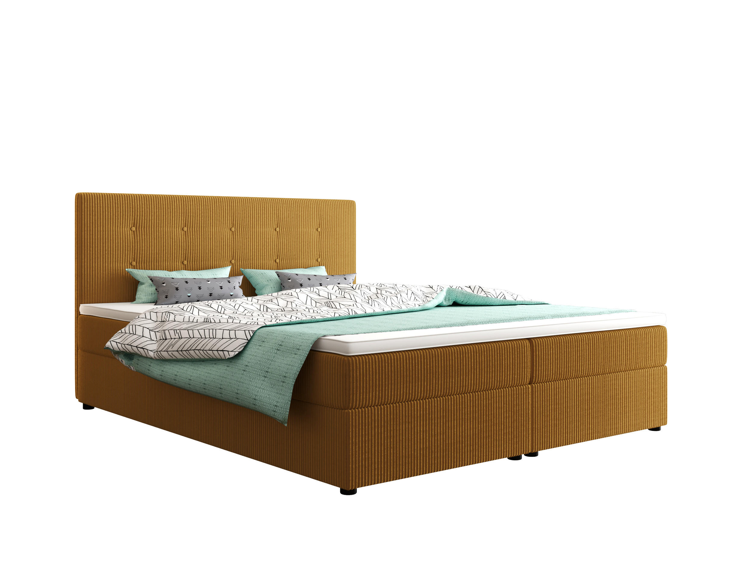 BOXBETT FADO 22 mit Matratze H3, Bonell und Topper 160x200 Zoom 9 - Gelb, Holz/Textil (160/200cm) - Bedante