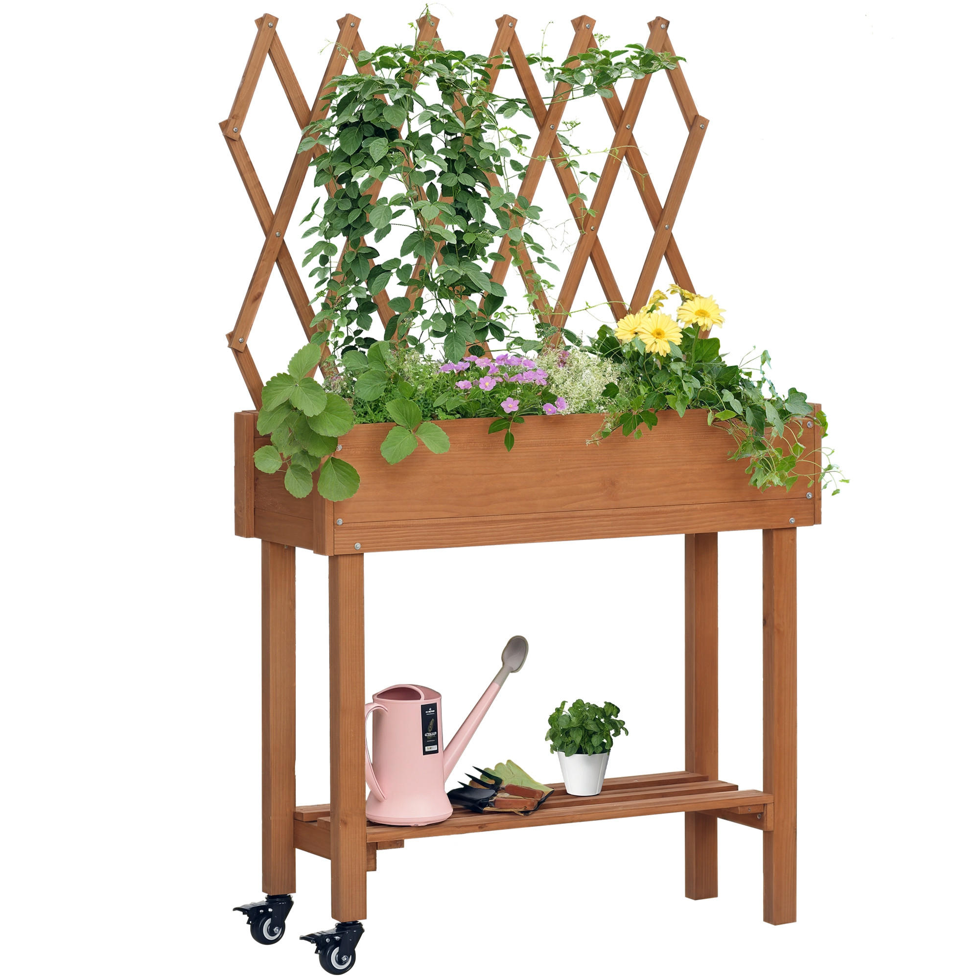 HOCHBEET DE-07812 integriertes Spalier & Ablageregal Braun - Braun, Holz (79/130/29cm) - ComfortXL