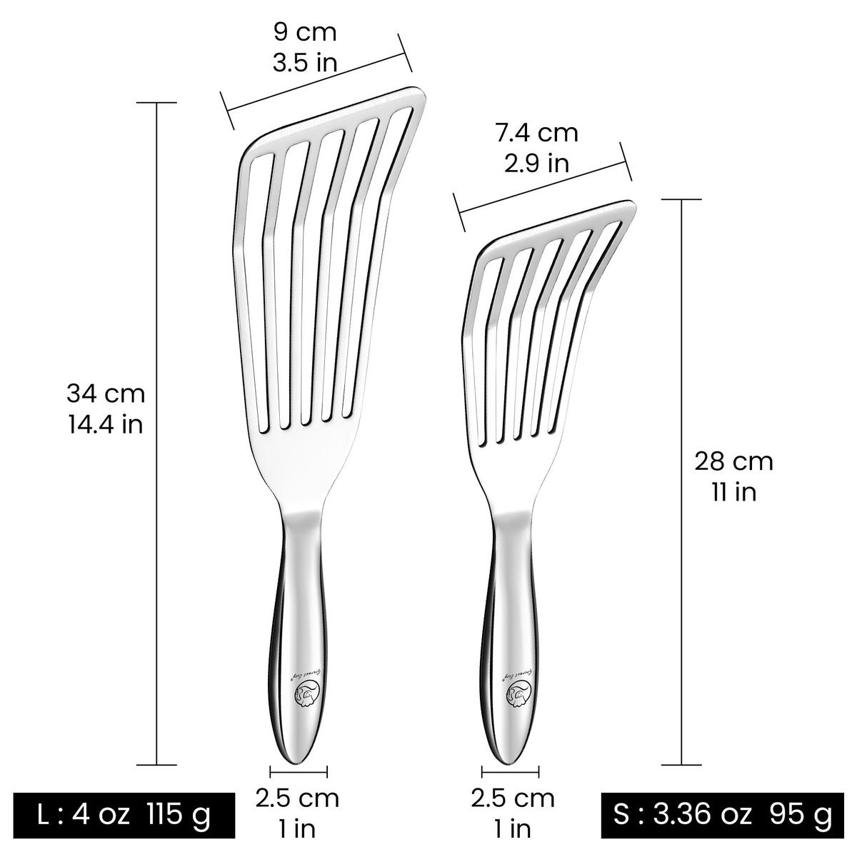 FISCHWENDER Pfannenwender,Fischwender-Set, Edelstahl, 2 teilig (groß/klein) für empfindliches Bratgut - Edelstahlfarben, Metall (34.5/3/9.5cm) - Gourmet Easy