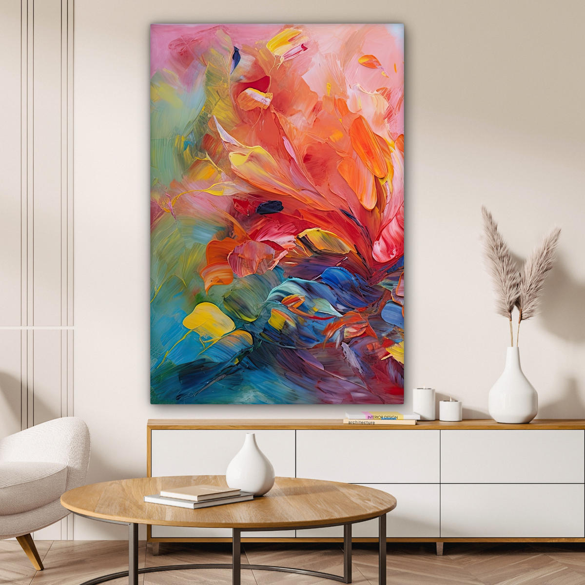 LEINWANDBILD Ölgemälde - Kunst - Abstrakt - Farbenfroh 80x120 cm - Altrosa, Textil (80/120cm) - MuchoWow