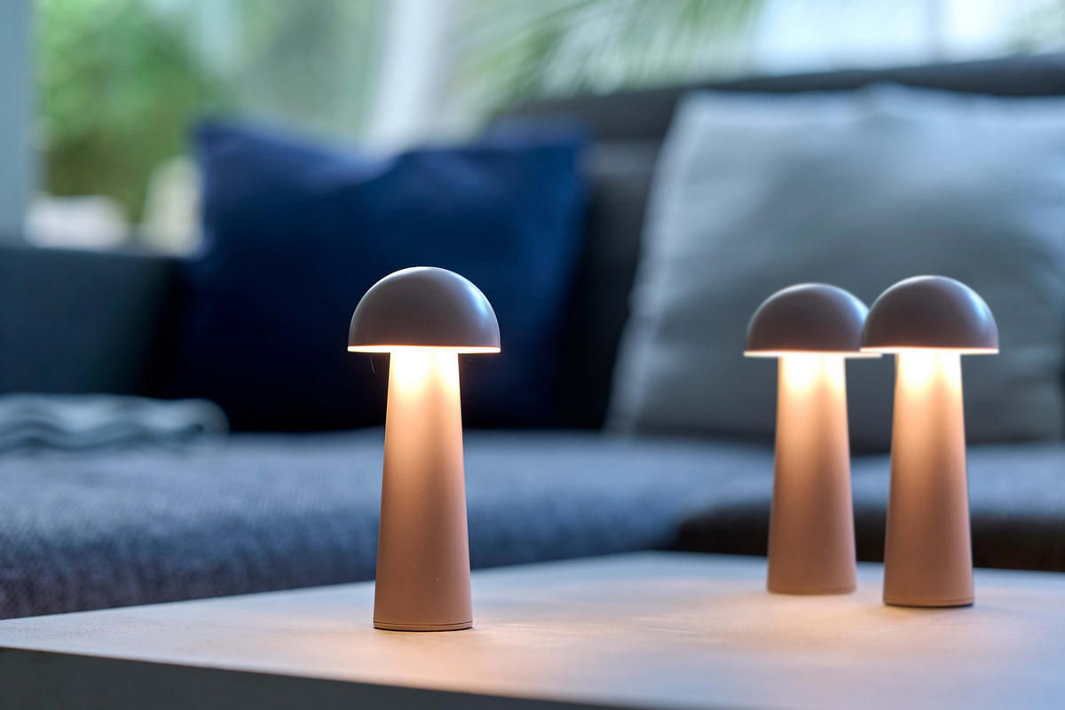 LED-TISCHLEUCHTE Pilzform dimmbar CCT Farbwechsel Ø 9 x 17 cm Pilz taupe - Beige, Kunststoff (9/9/17cm) - Northpoint