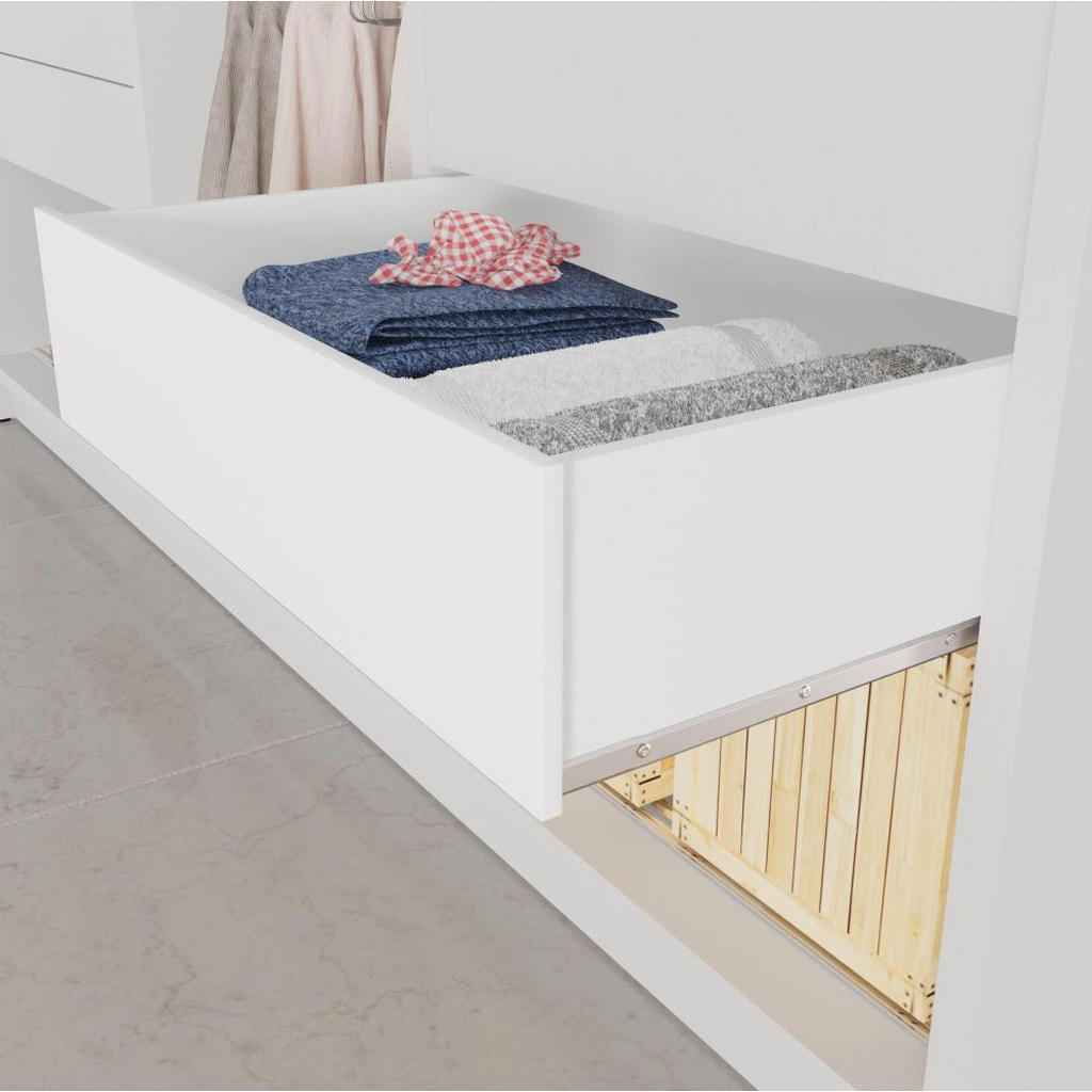 Thumbnail - Beautysofa Schwebetürenschrank, Weiß, Silber, Holzwerkstoff, 9 Fächer, 4 Schubladen, 200x215x61 cm, Schlafzimmer, Kleide...