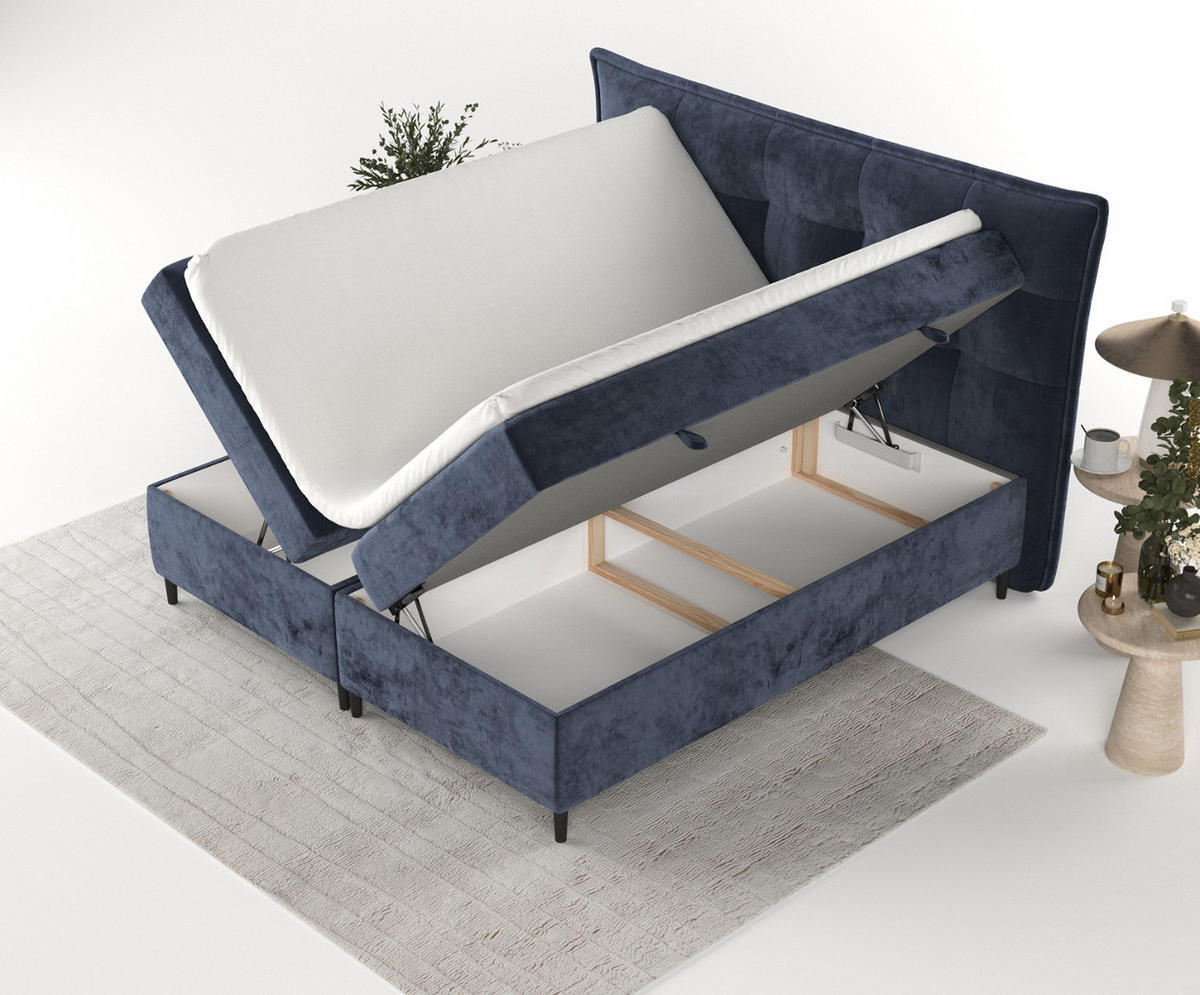 BOXBETT Las Palmas 140/200 cm Marineblau im Lotta Stoff - Schwarz/Dunkelblau, Holz/Holzwerkstoff (140/200cm) - AltaBeds