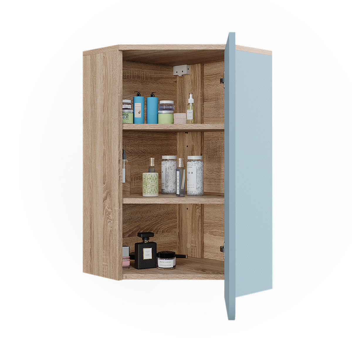 BADSCHRANK Karen Blau-Grau 42.4 x 75 cm mit Tür und offenen Fächern - Dunkelblau/Sonoma Eiche, Holzwerkstoff (42.4/75/42.4cm) - Vicco