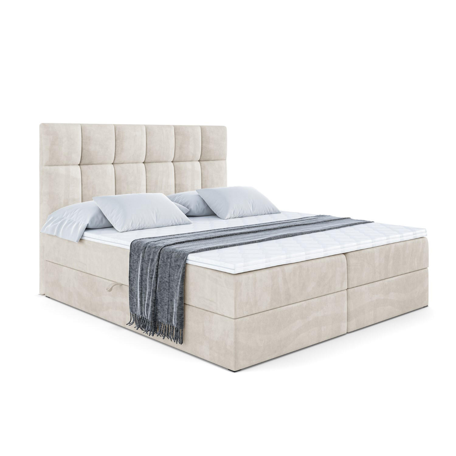 ALTDECOR AMERICKÁ postel s matrací H4 a lamelovým roštem – RICAR – 200 x 200, ecru