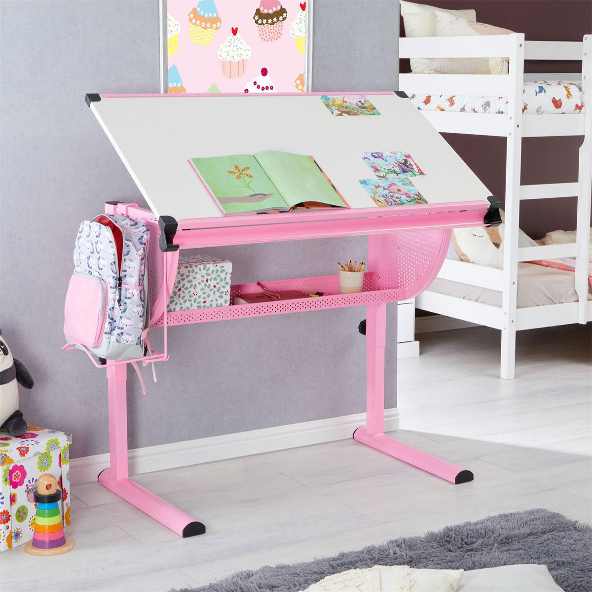 KINDERSCHREIBTISCH SARI - Weiß/Rosa, Holzwerkstoff/Metall (111/93/60cm) - CARO-Möbel