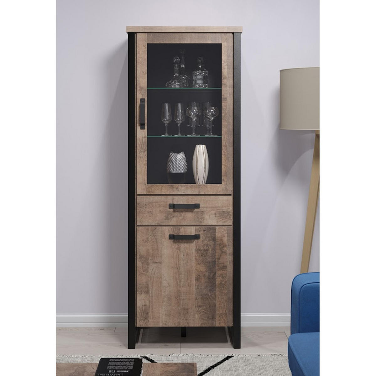 VITRINE Emile Eiche Dekor - Eichefarben, Holzwerkstoff (70/70/195cm) - ebuy24