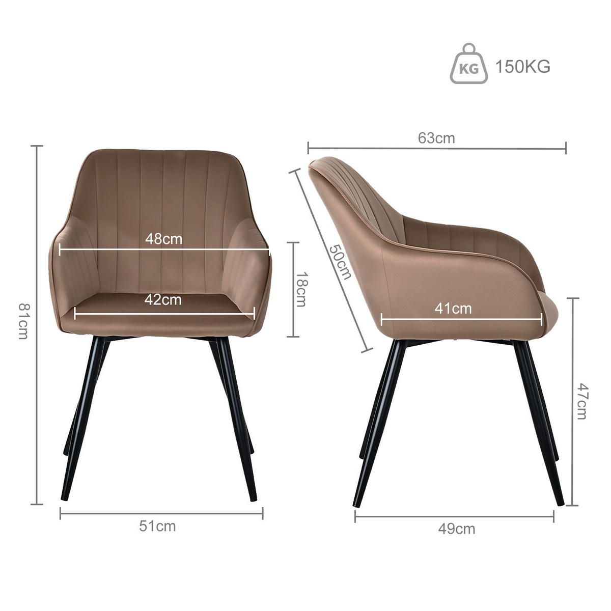 ARMLEHNSTUHL-SET 2 Stück in Samt(YZ5) - Braun, Textil (48/81/63cm) - HOMAVO