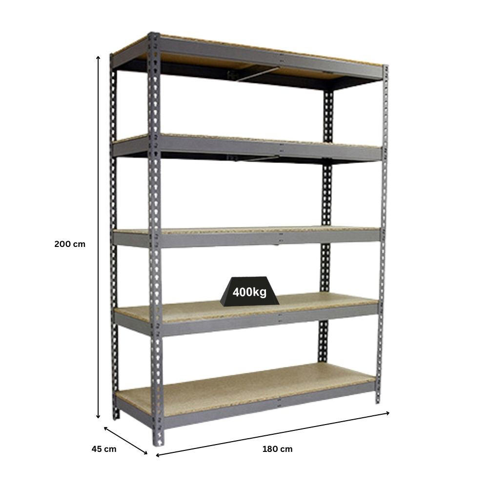 SCHWERLASTREGAL BIG WOOD YETI FIVE | HxBxT 200x180x45cm | Fachlast 400kg | Grau - Grau, Metall (180/200/45cm) - PROREGAL