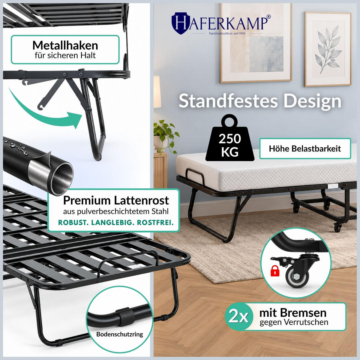 KLAPPBETT RESTO inkl. Premium Matratze 250kg Faltbar Gästebett TxB 90x200cm Weiß - Weiß, Metall