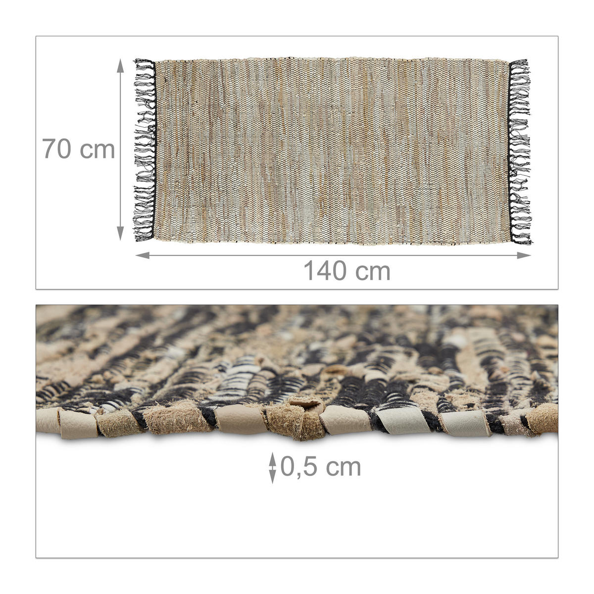 FLICKENTEPPICH - Grau, Leder/Textil (70/140cm) - Relaxdays