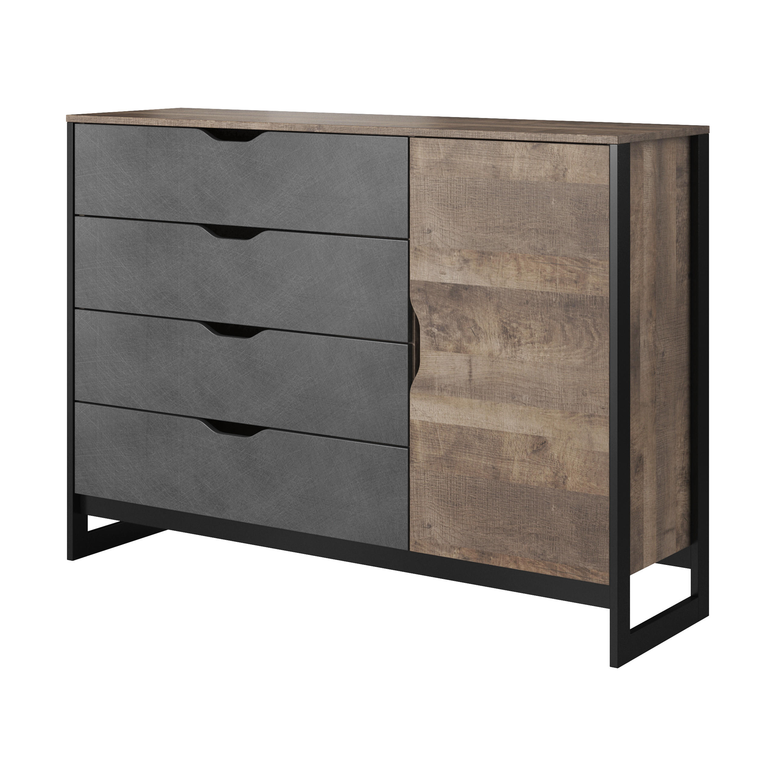 SIDEBOARD ARDENTE 138/99/40 cm mit 4 Schubladen und 1 Türen Eichefarben - Eichefarben/Hellgrau, Holzwerkstoff (138/99/40cm) - MASSENO