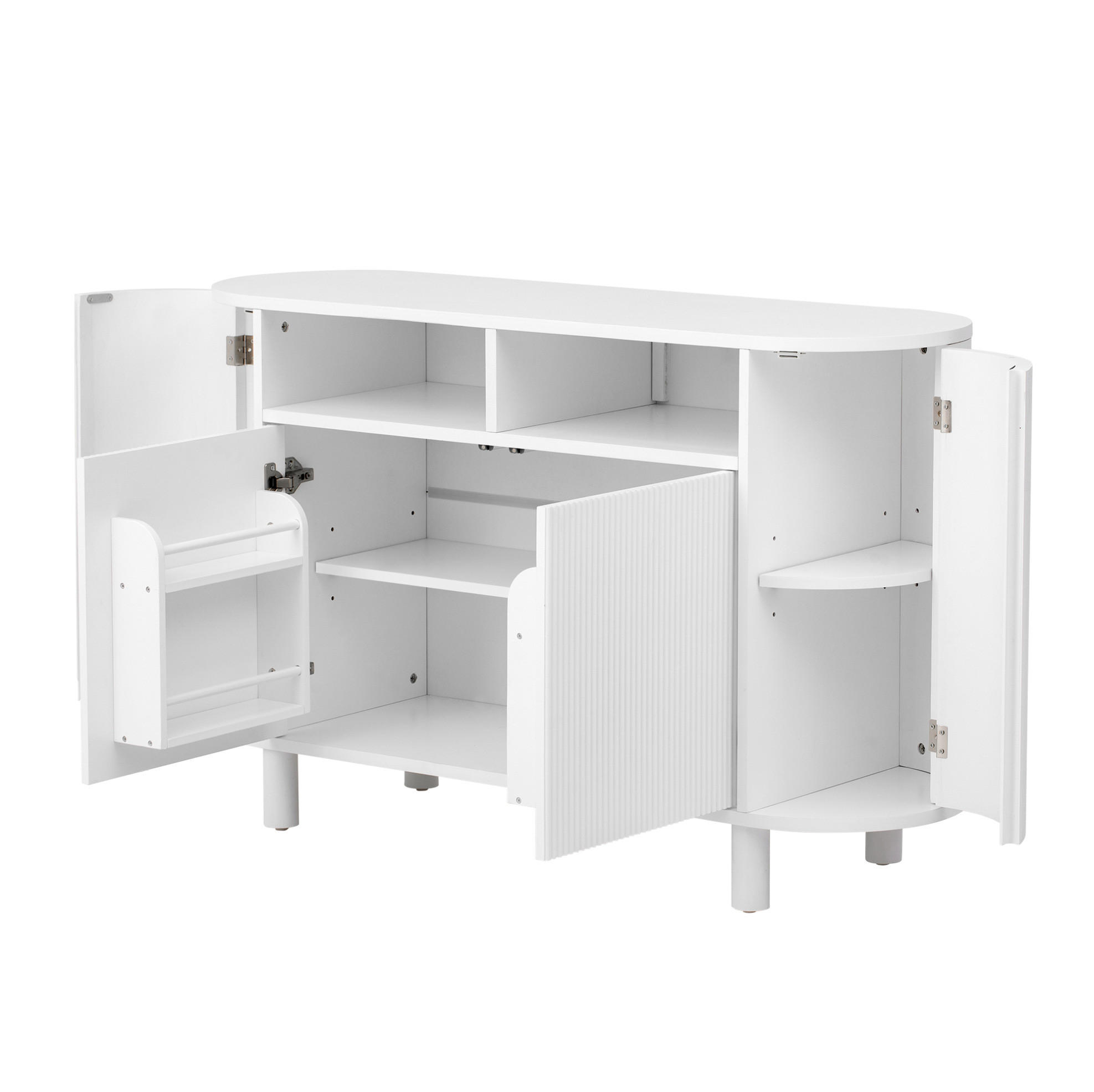SIDEBOARD aus MDF 120x38x77 cm Weiß mit Rundbogenfach, verstellbaren Böden und Stellfüßen - Weiß, Holzwerkstoff (120/77/38cm) - Modfu