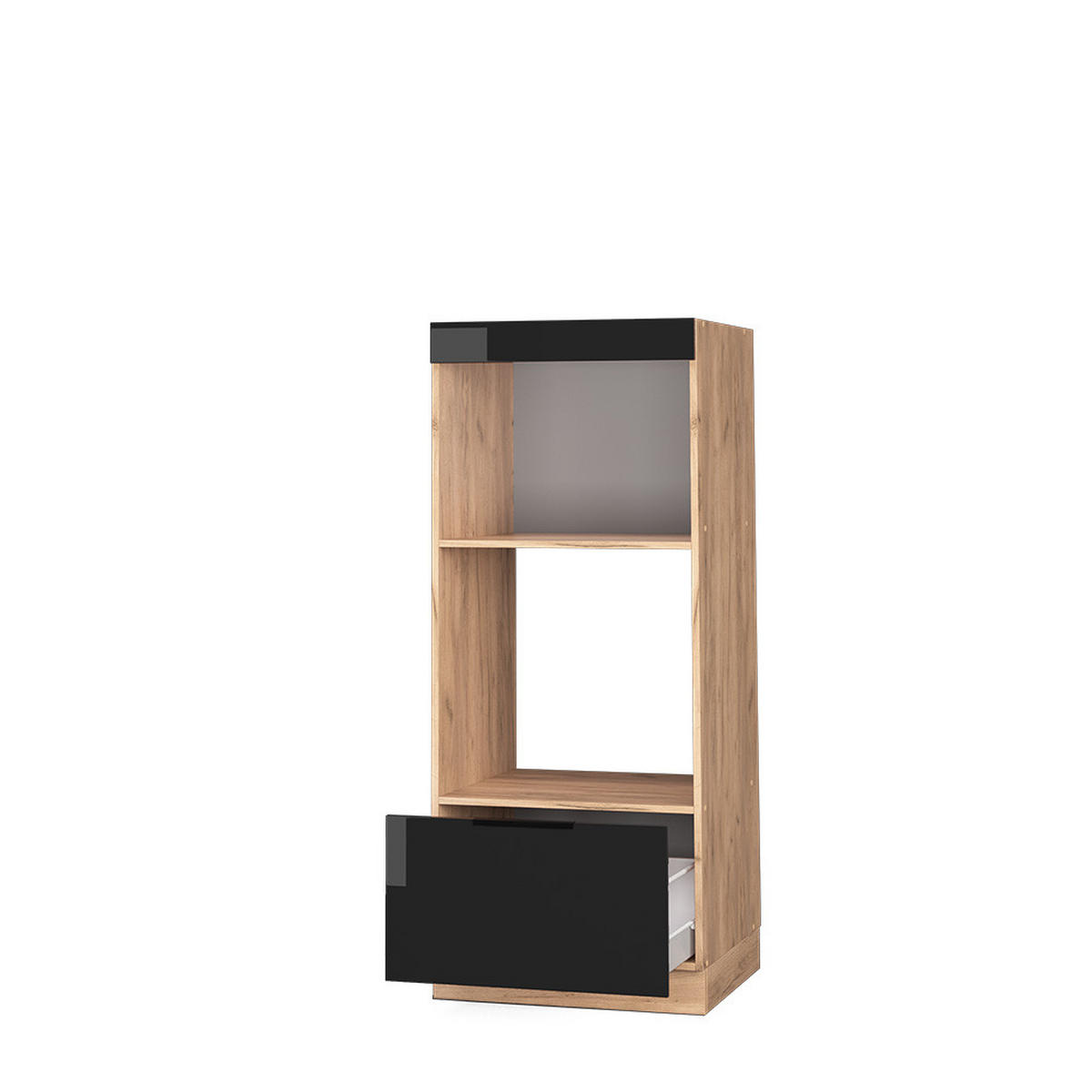 MIKROWELLENSCHRANK Fame-Line Schwarz Eiche hochglanz 60 cm offen - Honigeiche/Schwarz Hochglanz, Holzwerkstoff (60/153.6/58.1cm) - Vicco