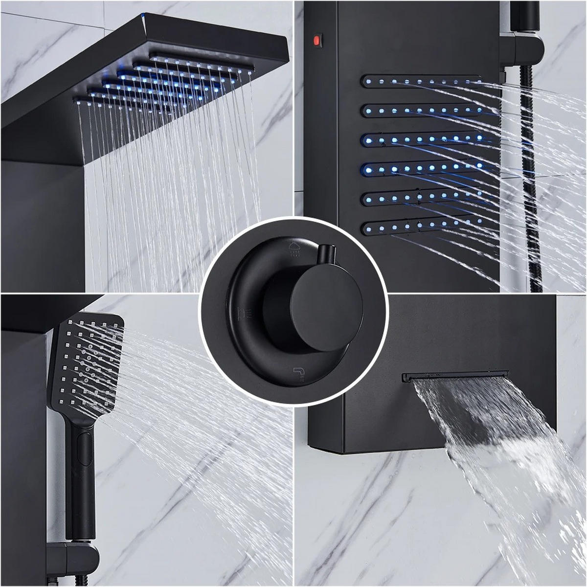 LED Duschpaneel Turmsystem Schwarz - Schwarz Hochglanz, Metall (46/122/20cm) - Kaket