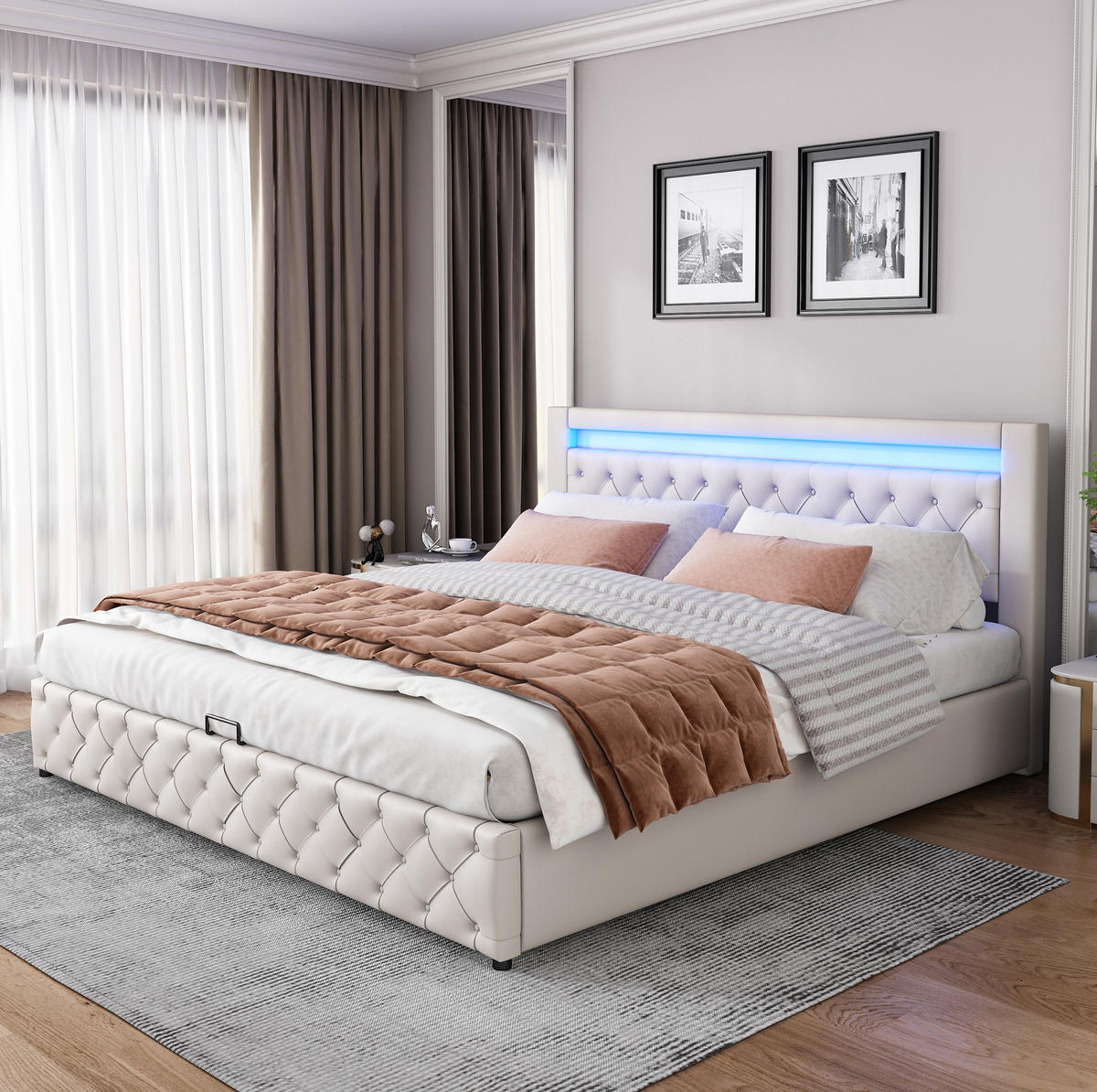 POLSTERBETT 180/200 cm Weiß Funktionsbett mit Stauraum und LED-Beleuchtung - Weiß, Kunststoff (180/200cm) - OKWISH