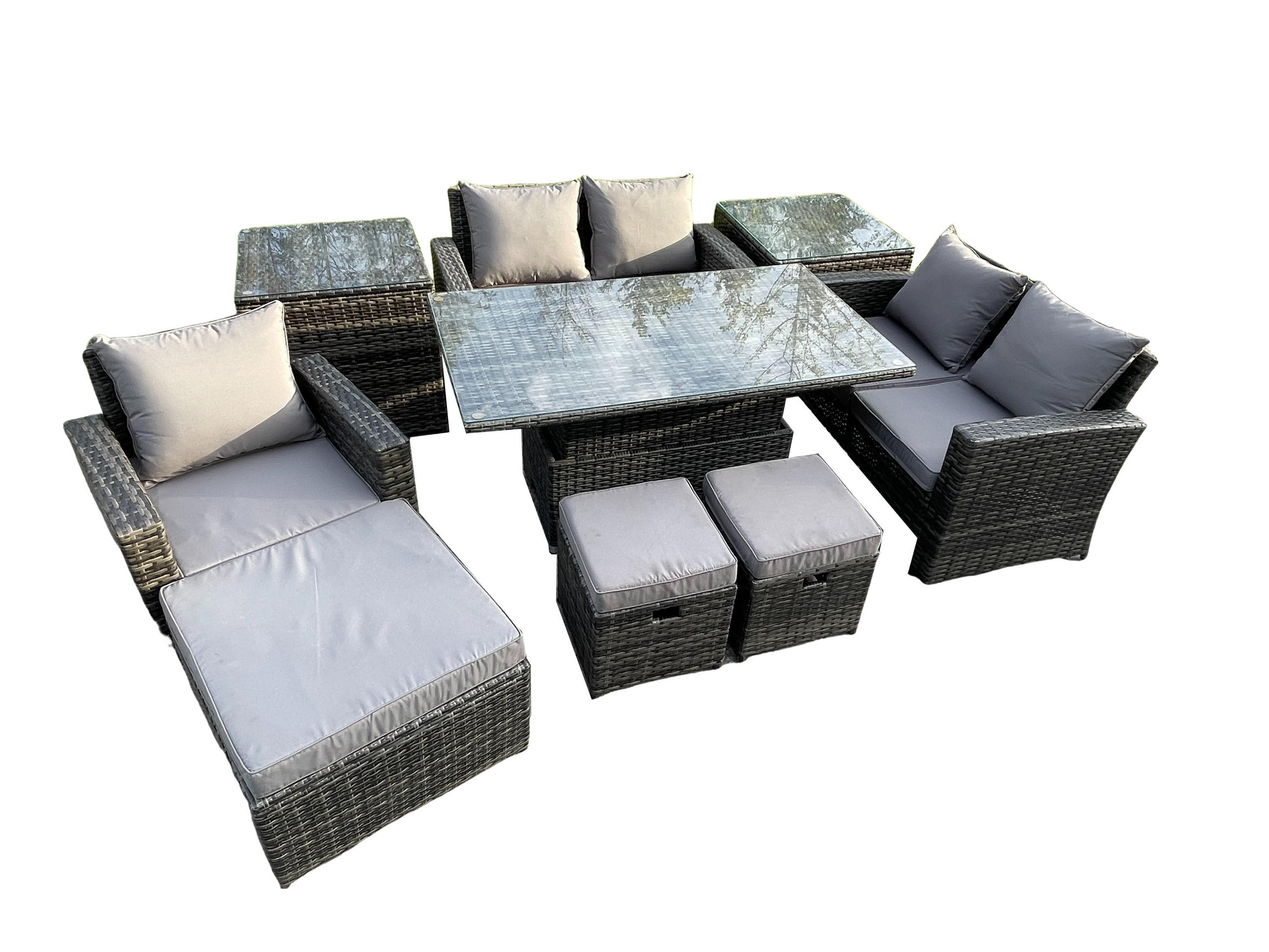 GARTENMÖBEL SET mit höhenverstellbarer Tisch Polyrattan Dunkelgrau 8-Sitzer - Dunkelgrau, Metall - Fimous
