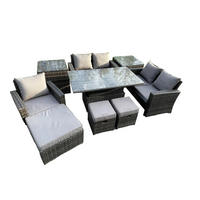 GARTENMÖBEL SET mit höhenverstellbarer Tisch Polyrattan Dunkelgrau 8-Sitzer - Dunkelgrau, Metall - Fimous