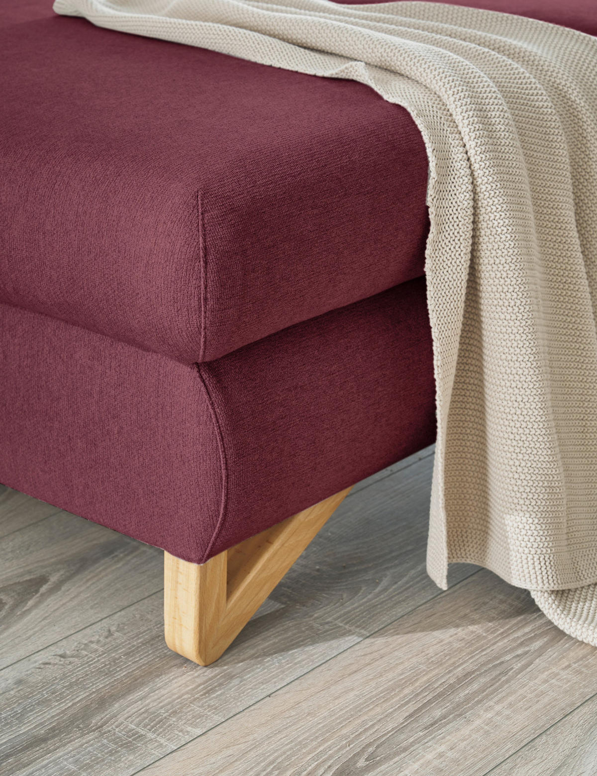 ECKSOFA bordeaux Velours, Wohnzimmer Sofa - Bordeaux, Holz/Textil (284/166cm) - Furn.Design