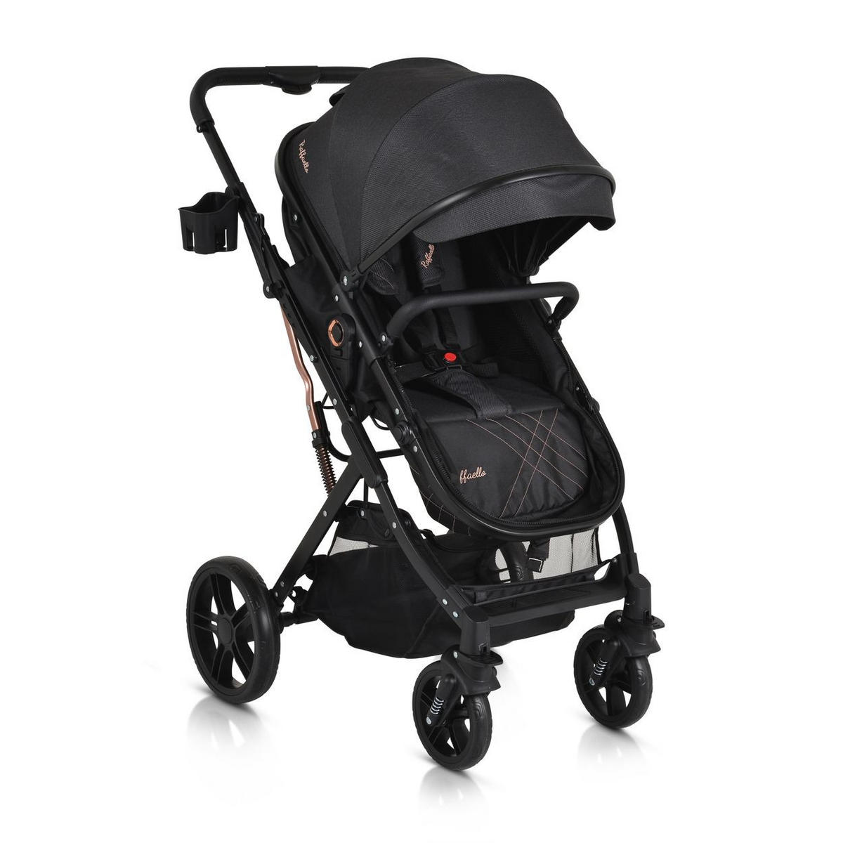 KINDERWAGEN Rafaello 2 in 1 schwarz mbaubar, Sportsitz, Fußabdeckung, Tasche - Schwarz, Metall (96/59/109cm) - Moni