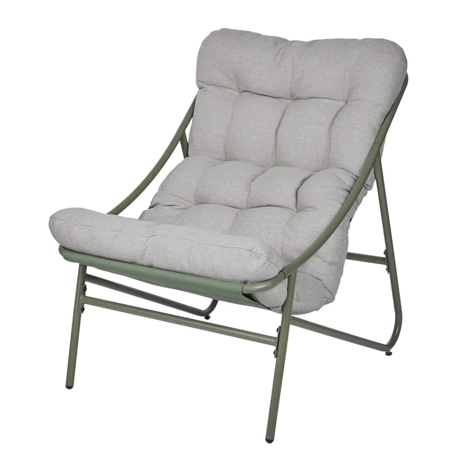 SESSEL Cozy Town mit Kissen - Stahl/PVC/Polyester - Grün - Olivgrün, Kunststoff/Metall (66/85/90cm) - Butlers