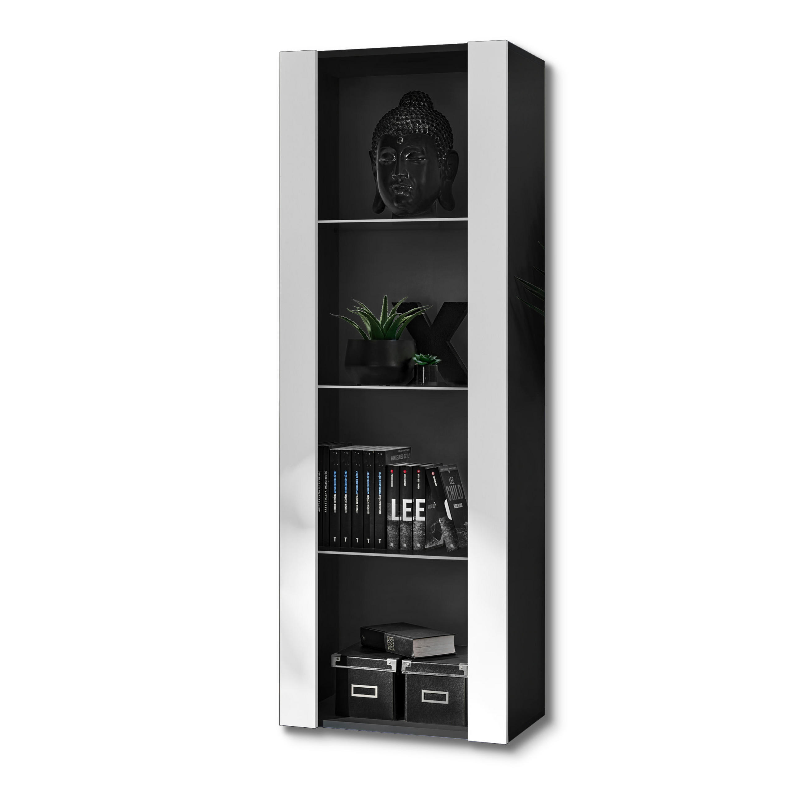 Komodee Vitrine Schwarz, Weiß 55x159x35 cm