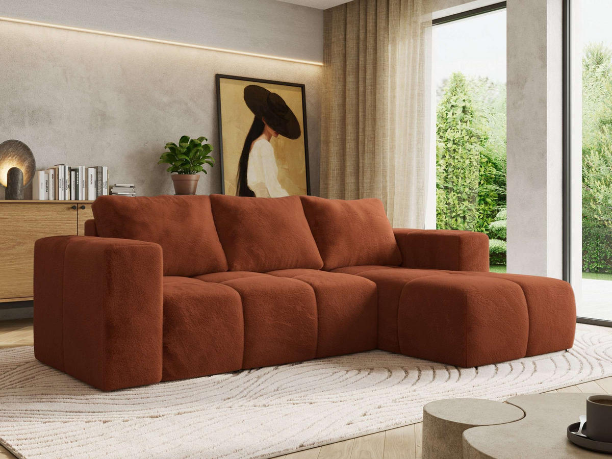 ROHOVÁ SEDAČKA MONIVA L - Oranžová Plyš - Pravá Strana - pomerančová/černá, textil/plast (266/164cm) - MKS