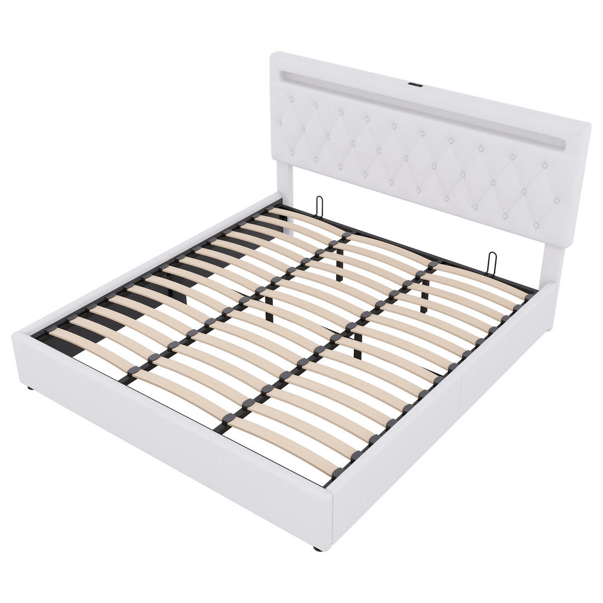 POLSTERBETT aus Leinen 180x200 cm in Weiß mit LED, USB-C & Stauraum - Weiß, Textil (180/200cm) - Modfu