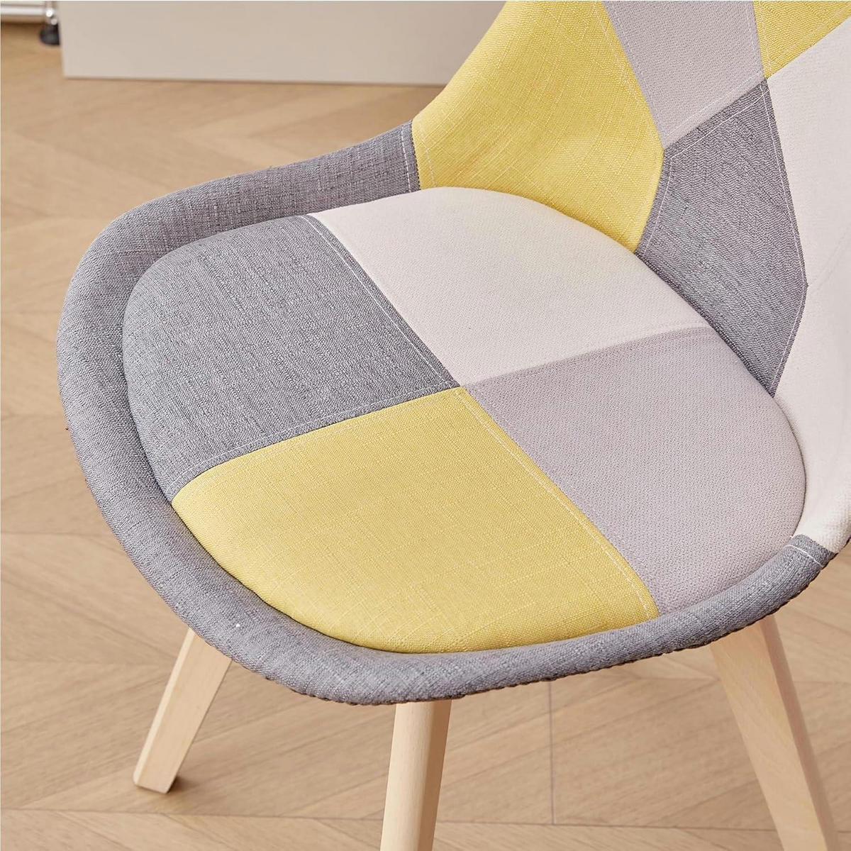 ESSZIMMERSTUHL 2-teiliges Set Patchwork Gelb Massivholzbeine - Multicolor, Textil (49/83/42cm)