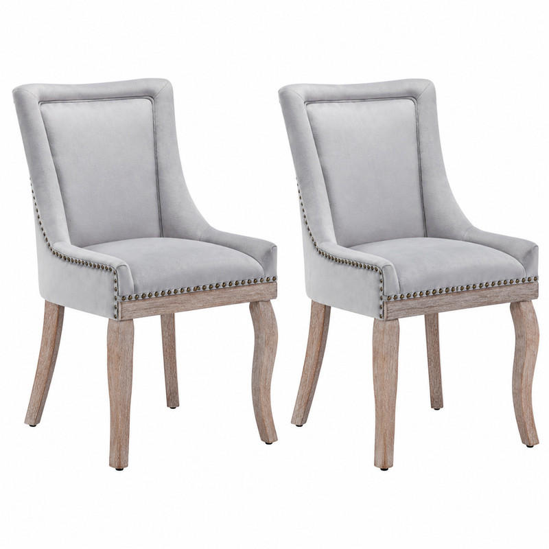 ESSZIMMERSTUHL gepolstert Samt Grau mit Massivholzrahmen 2er-Set - Grau, Holz (61/91/55cm) - Meubliv