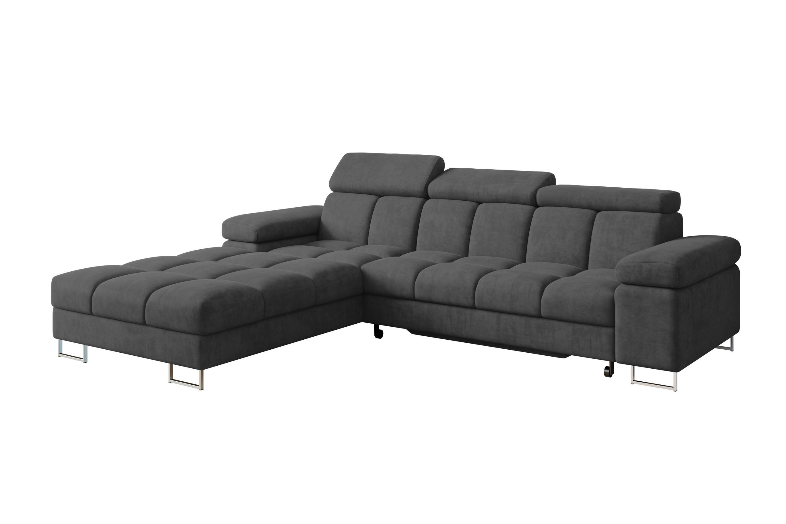 ECKSOFA mit Schlaffunktion Ottomane Links COMA L 271x203x79 Dunkelgrau Velours - Dunkelgrau, Holzwerkstoff/Textil (271/203cm) - ALTDECOR