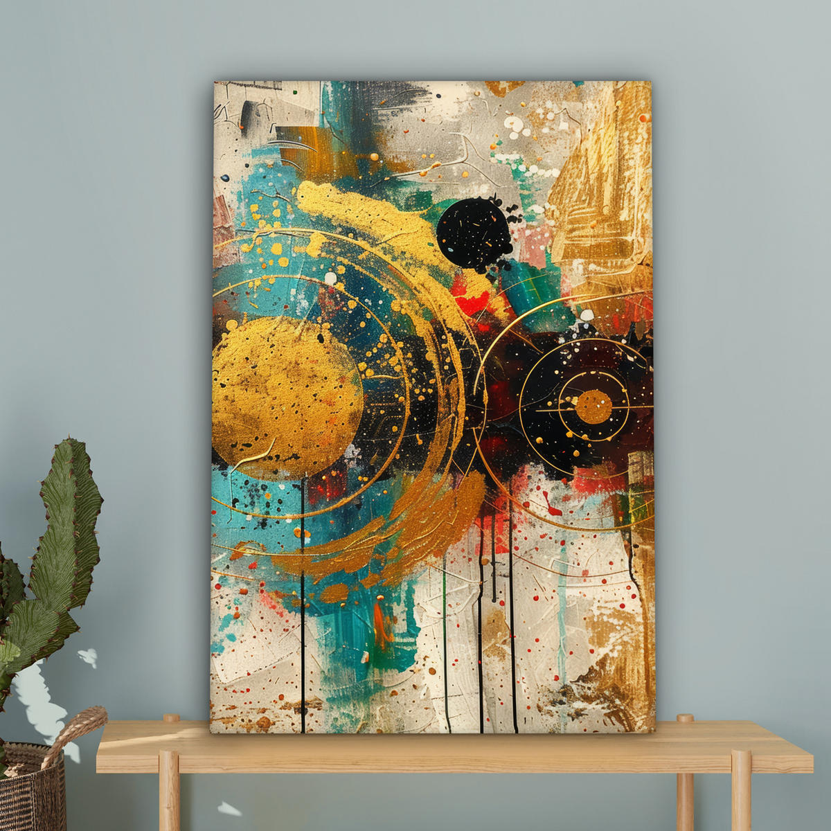 LEINWANDBILD - Abstrakt - Kunst - Gold - Modern - 60x90 - Kunstdruck - Multicolor, Textil (60/90cm) - MuchoWow