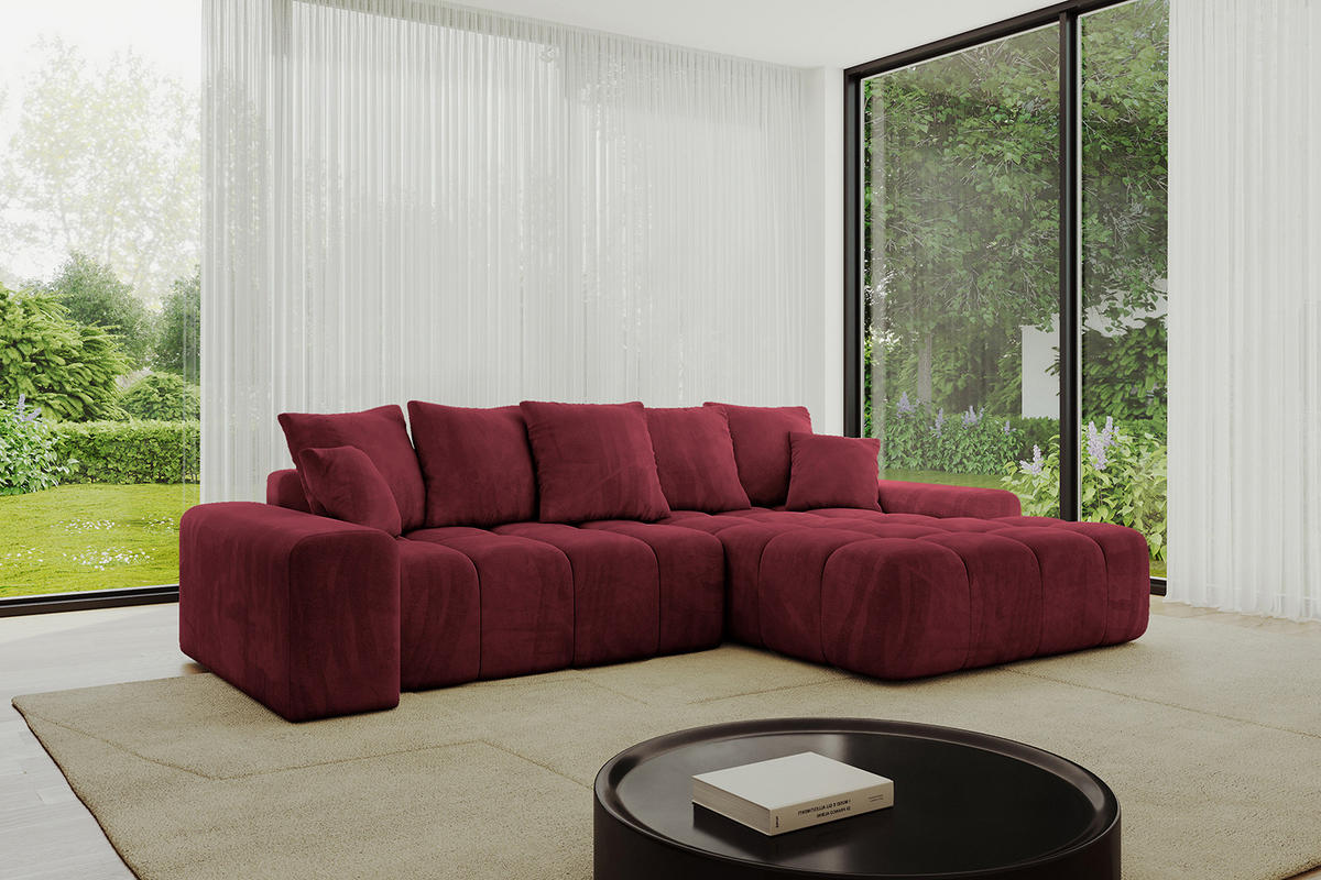 ECKSOFA Ottomane Rechts ENSI-L - 267x164x88 cm Bordeaux - Bordeaux, Holzwerkstoff/Kunststoff (164/267cm) - ALTDECOR