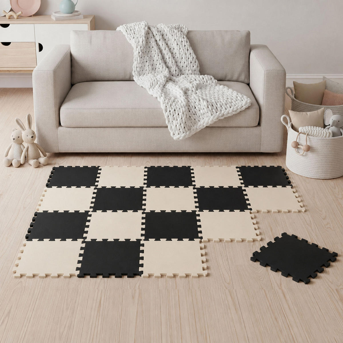 SPIELMATTE ab Null - 180/90/1 cm Puzzlematte Beige - Beige/Schwarz, Kunststoff (30/30cm) - Littletom