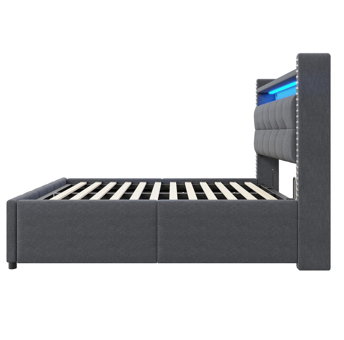 POLSTERBETT mit Stauraum und LED 160x200 cm Leinen Grau - Grau, Metall (160/200cm) - Meubliv