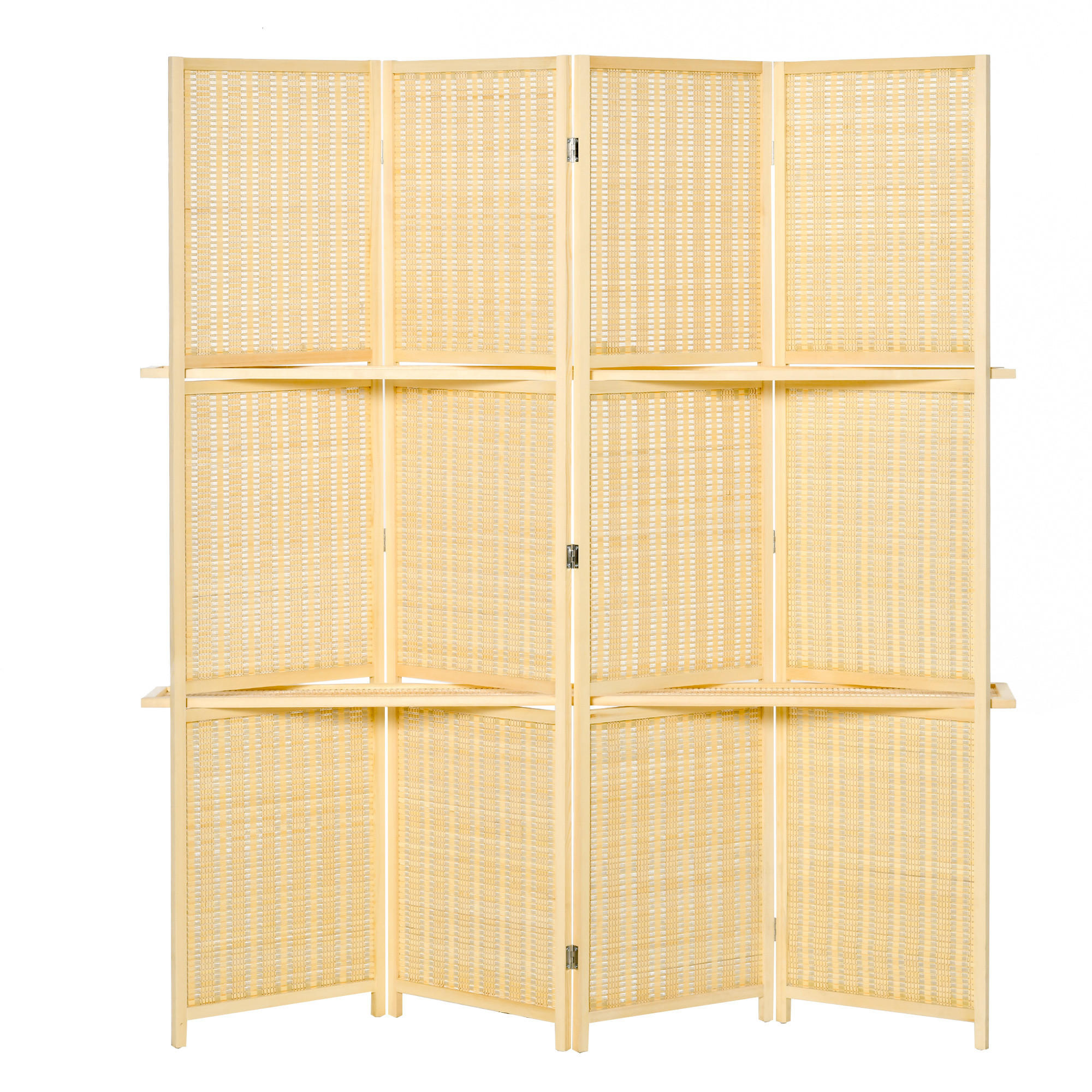 PARAVENT 4-teilig 180 x 180 cm mit Ablage Natur - Naturfarben, Holz (1.9/180/180cm) - HOMCOM