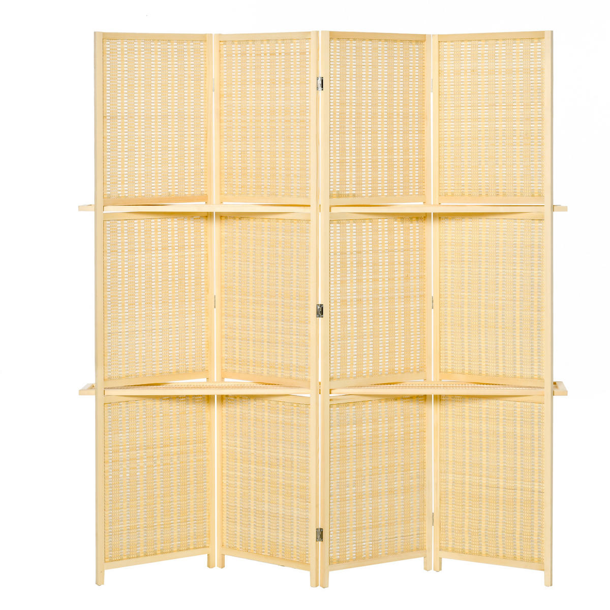 PARAVENT 4-teilig 180 x 180 cm mit Ablage Natur - Naturfarben, Holz (1.9/180/180cm) - HOMCOM