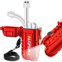 FEUERZEUG mit flexiblem Hals und LED-Taschenlampe Rot - Rot, Metall (4.5/1.8/8cm)