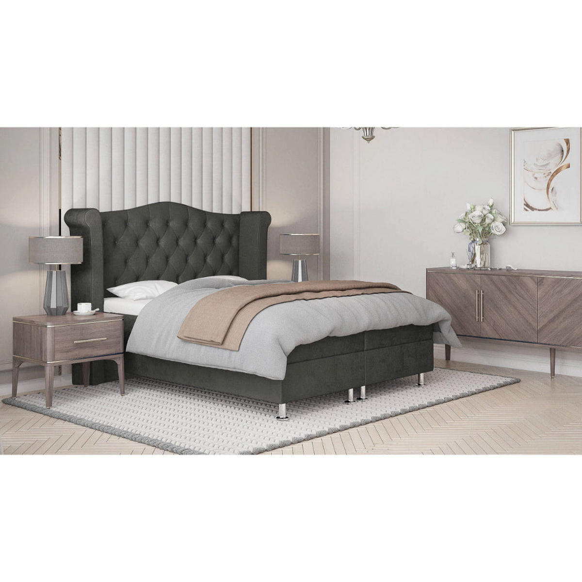 BOXBETT Saturn Bonellfederkern inkl. 7-Zonen Topper T-30 - BOXBETT mit Bettkasten - Grau, Holz/Holzwerkstoff (200/200cm) - Best For Home