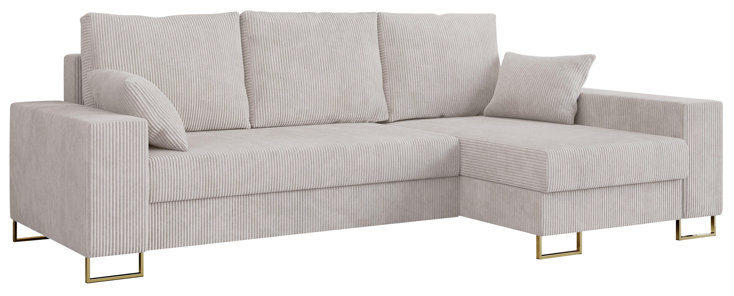 ECKSOFA Dorian Cord Weiß - Goldfarben/Weiß, Textil/Metall (242/138cm) - MKS