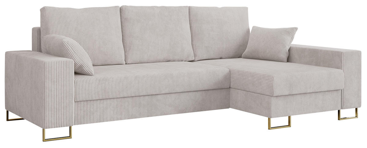 ECKSOFA Dorian Cord Weiß - Goldfarben/Weiß, Textil/Metall (242/138cm) - MKS