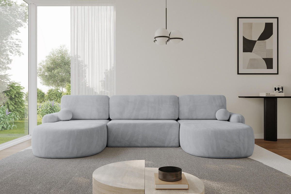 WOHNLANDSCHAFT mit Schlaffunktion und Bettkasten LIRA-U - 335x172x89 Grau - Greige, Holzwerkstoff/Textil (335/89/172cm) - ALTDECOR