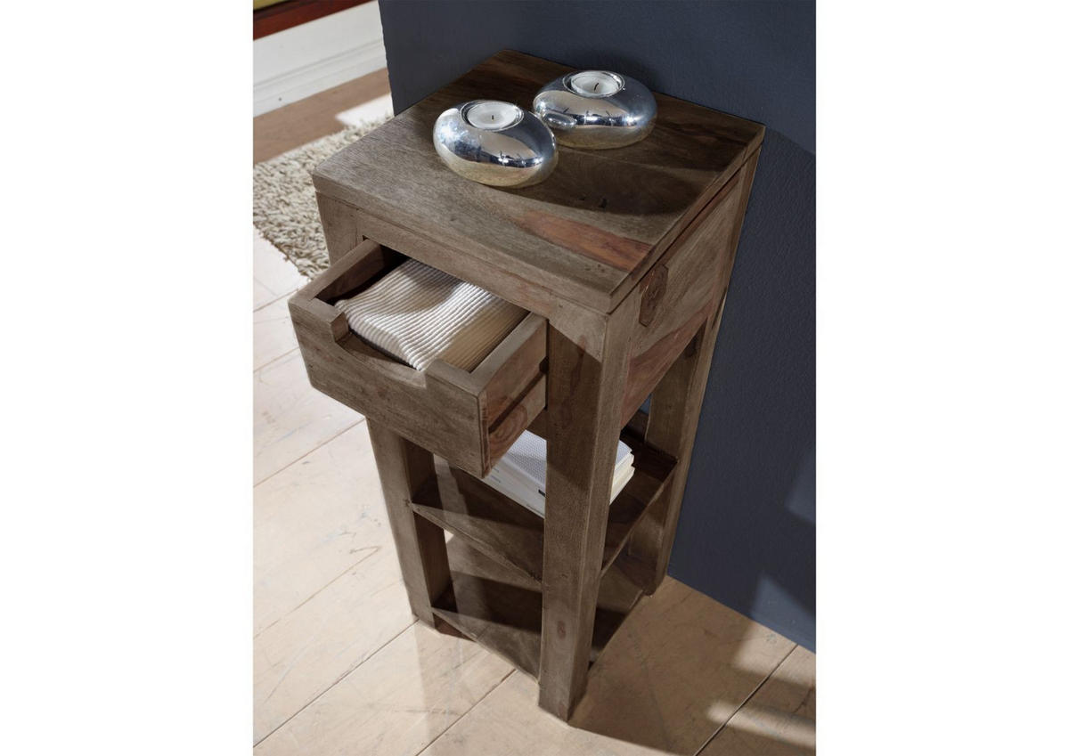 BEISTELLTISCH Sheesham 29x29x80 grau geölt NATURE GREY #32 - Grau, Holz (29/29/80cm) - Massivmoebel24