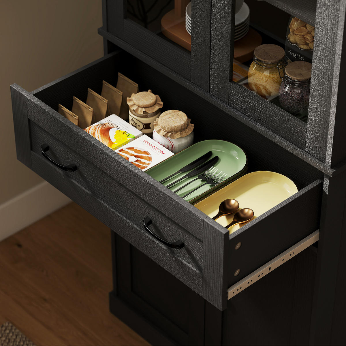 HIGHBOARD DE-08699 Acrylfront mit Schubladen Schwarz - Schwarz, Holzwerkstoff (40/182.5/76cm) - ComfortXL