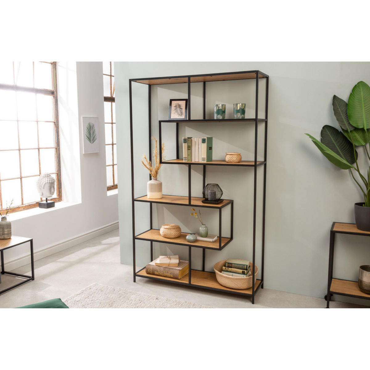 BÜCHERREGAL SLIM LINE Wildeiche 185cm - Schwarz/Braun, Holz/Metall (114/185/35cm) - riess-ambiente