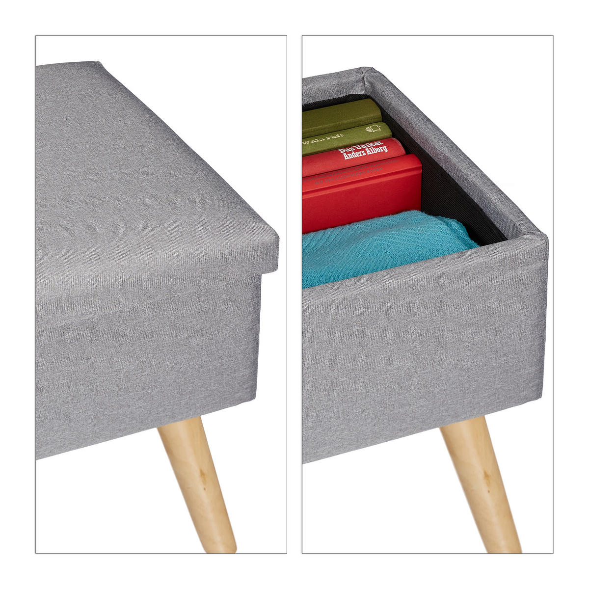 SITZBANK - Grau, Holz/Holzwerkstoff (77/39/39cm) - Relaxdays
