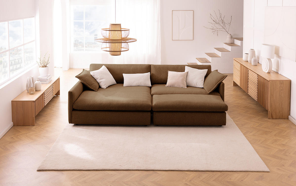 ECKSOFA mit Longchair - Schwarz/Haselnussfarben, Kunststoff/Textil (290/183cm) - home24